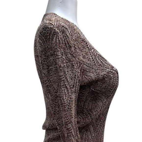 Liv Pullover Sweater Women's Medium Brown Heather Pointelle Knit V-neck - Picture 4 of 11